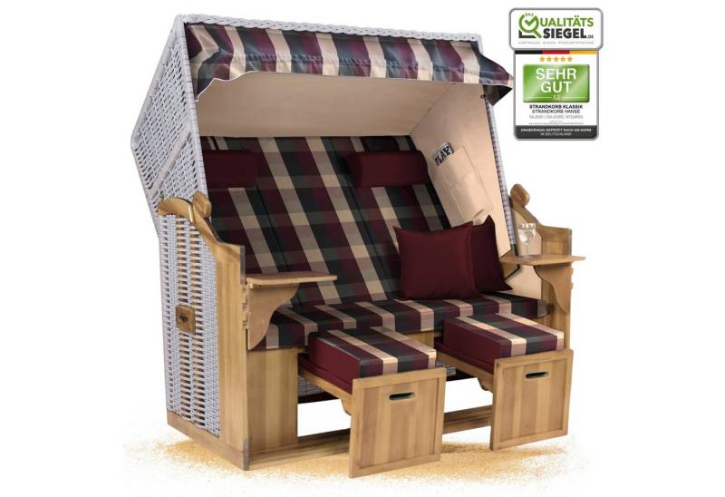 Strandkorb Hanse Strandkorb Strandkorb Ostsee 2,5Sitzer Volllieger Rot Grün Beige Kariert Montiert, BxTxH: 150x80x160 cm, Ostsee XXL Volllieger, Ostsee 2,5-Sitzer Modell 2025, Stabiles Wacholder mit handgefertigtem Polyrattangeflecht von Strandkorb Hanse