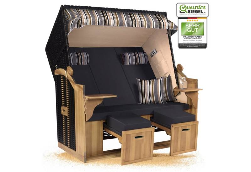 Strandkorb Hanse Strandkorb Strandkorb Ostsee XXL 2,5 Sitzer Volllieger Oliv Grau Weiß Montiert, BxTxH: 150x80x160 cm, Ostsee XXL Volllieger, Ostsee 2,5-Sitzer Modell 2025, Stabiles Wacholder mit handgefertigtem Polyrattangeflecht von Strandkorb Hanse