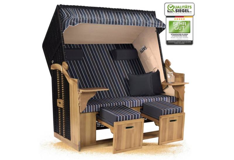 Strandkorb Hanse Strandkorb Strandkorb Ostsee XXL 2,5 Sitzer Volllieger Blau Braun Weiß Zerlegt, BxTxH: 150x80x160 cm, Ostsee XXL Volllieger, Ostsee 2,5-Sitzer Modell 2025, Stabiles Wacholder mit handgefertigtem Polyrattangeflecht von Strandkorb Hanse