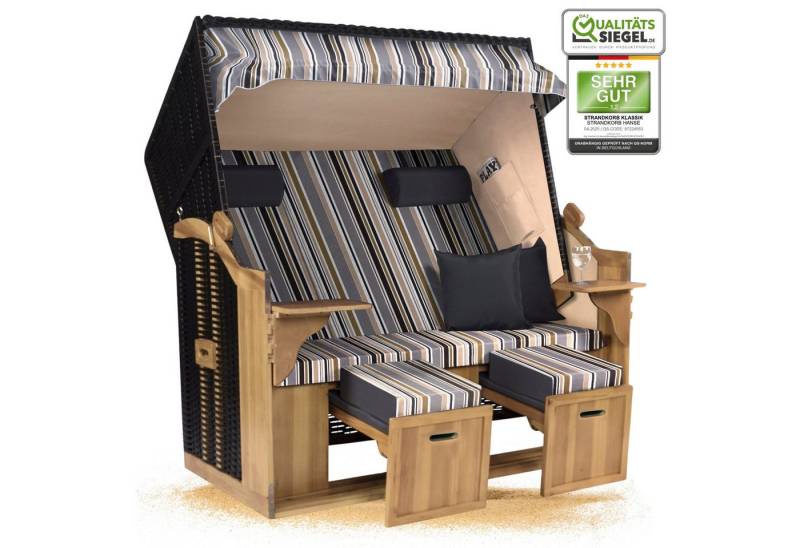 Strandkorb Hanse Strandkorb Strandkorb Ostsee XXL 2,5 Sitzer Volllieger Oliv Grau Weiß Montiert, BxTxH: 150x80x160 cm, Ostsee XXL Volllieger, Ostsee 2,5-Sitzer Modell 2025, Stabiles Wacholder mit handgefertigtem Polyrattangeflecht von Strandkorb Hanse