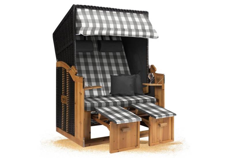 Strandkorb Hanse Strandkorb Strandkorb Ostsee XXL Anthrazit K Grau Weiß Kariert aufgebaut, BxTxH: 120x80x160 cm, Volllieger, Ostsee-Modell, Stabiles Wacholder mit handgefertigtem Polyrattangeflecht von Strandkorb Hanse