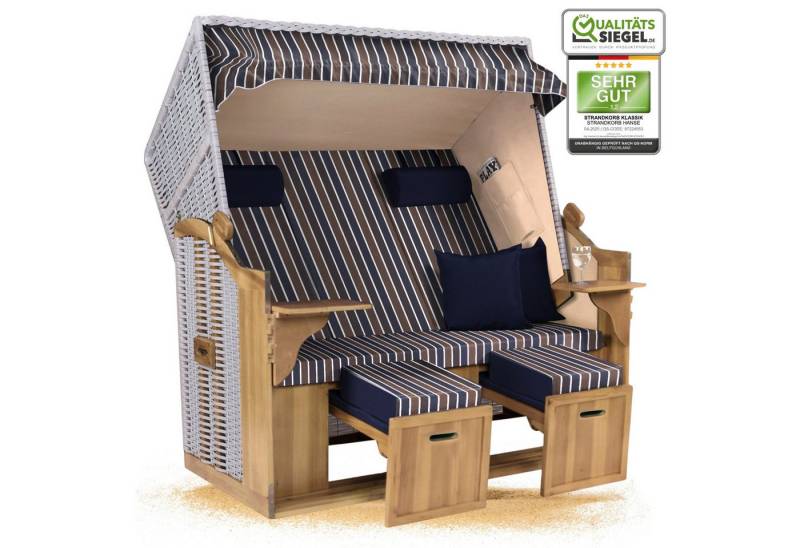 Strandkorb Hanse Strandkorb Strandkorb Ostsee XXL 2,5-Sitzer Volllieger Blau Weiß Braun Zerlegt, BxTxH: 150x80x160 cm, Ostsee XXL Volllieger, Ostsee 2,5-Sitzer Modell 2025, Stabiles Wacholder mit handgefertigtem Polyrattangeflecht von Strandkorb Hanse