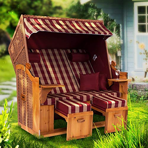 Strandkorb Hanse Ostsee ROYAL XXL Volllieger - 2,5 Sitzer extra breit - 150 cm in Burgund rot beige kariert, ideal für Garten und Terrasse von Strandkorb Hanse