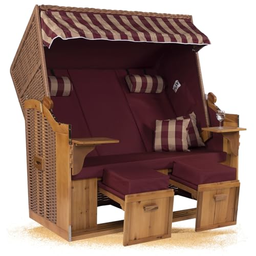 Strandkorb Hanse Ostsee ROYAL XXL Volllieger - 2,5 Sitzer extra breit - 150 cm in Burgund rot beige, ideal für Garten und Terrasse von Strandkorb Hanse