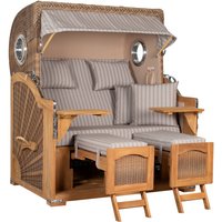 Strandkorb Amrum Grande Bullauge Teak PE Banana Dessin 501 von Strandkorb.co