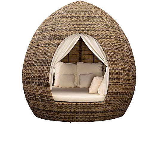 Strandkorbwerk Egg Daybed mit Vorhängen - 360° Drehtechnik Sonnenliege, Rattan, (Cubu Cream) von Strandkorbwerk