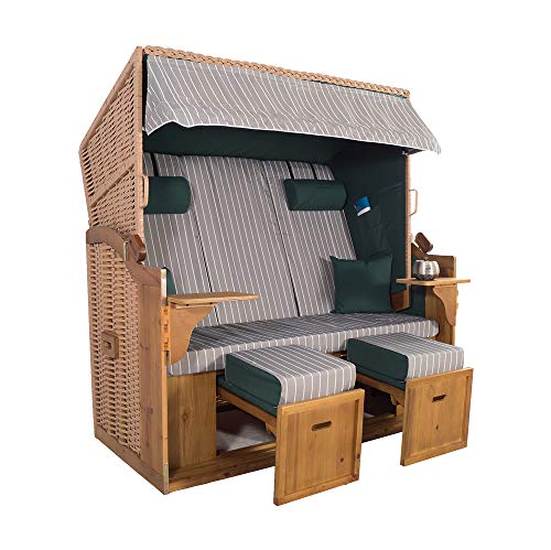 XXL 2,5-Sitzer Natur Strandkorb Hörnum (als Bausatz, Grün-Grau Nadelstreifen) von Strandkorbwerk