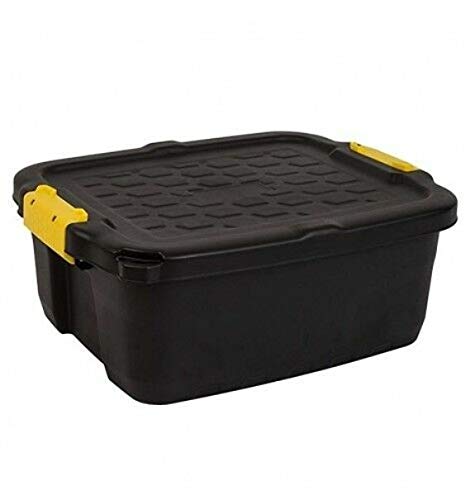 Strata 3 Stück Heavy Duty Aufbewahrungsbox, Secure Stackable Case - 24 Liter - 50 x 40 x 20 cm - Beständig gegen 350 kg - schwarz/gelb von Strata