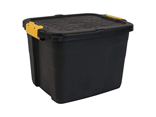 Strata 3 Stück Heavy Duty Aufbewahrungsbox, Secure Stackable Case - 42 Liter - 50 x 40 x 35 cm - Beständig gegen 410 kg - schwarz/gelb von Strata