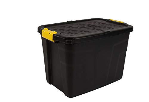 Strata 3 Stück Heavy Duty Aufbewahrungsbox, Secure Stackable Case - 60 Liter - 60 x 40 x 40 cm - Beständig gegen 630 kg - schwarz/gelb von Strata