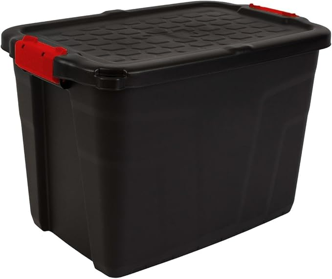 Strata Aufbewahrungsbox Kiste 60 L Deckel Abschließbar Innen Außen Schwarz Rot  B-Ware von Strata
