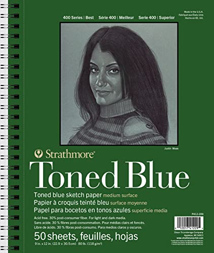 Strathmore Skizzenblock der 400er-Serie, getöntes Blau, 22,9 x 30,5 cm, 50 Blatt – Künstler-Skizzenbuch zum Zeichnen, Illustrieren, Kunstunterricht Studenten von Strathmore