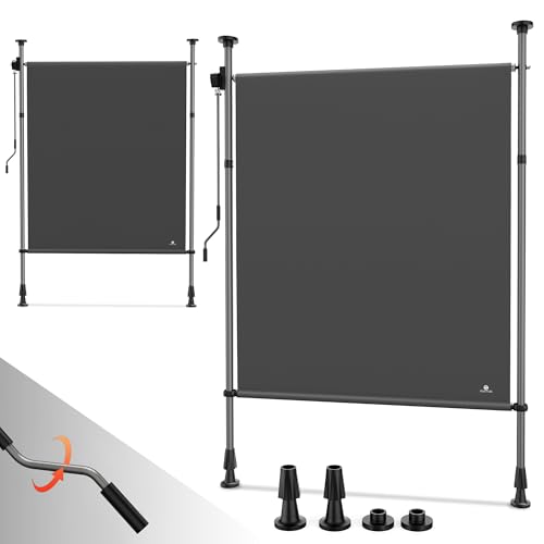 Strattore Klemmmarkise Senkrechtmarkise 100x310 cm Ausziehbar Höhenverstellbar ohne Bohren - Markise mit Kurbel für Terrasse Balkon Schutz vor Sonne Wind - Sichtschutz Windschutz Wasserfest Anthrazit von Strattore
