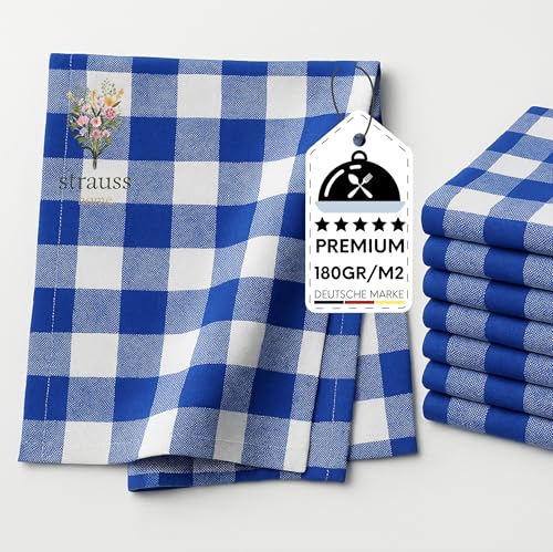 10er-Set Geschirrtücher aus 100% Baumwolle – 50 × 70 cm – extra saugstark & langlebig – 180 g/m² – waschbar bis 95 °C – blau-weiß kariert – Gastronomiequalität – Oeko-TEX® Zertifiziert (Blau) von Strauss Home