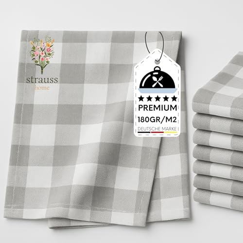 10er-Set Geschirrtücher aus 100% Baumwolle – 50 × 70 cm – extra saugstark & langlebig – 180 g/m² – waschbar bis 95 °C – blau-weiß kariert – Gastronomiequalität – Oeko-TEX® Zertifiziert (Hellgrau) von Strauss Home