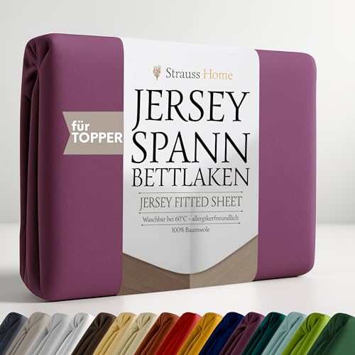 Strauss Home® Jersey Spannbettlaken Spannbetttuch Bettlaken 100% Baumwolle Topper (10cm Höhe) 140x200-160x200cm Pflaume/Lila von Strauss Home