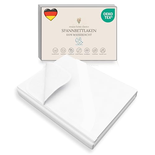 Strauss Home® Wasserdichter Matratzenschoner 160x200 cm – Geräuscharmes Spannbettlaken, Atmungsaktive Inkontinenzauflage mit Rundumgummi, Waschbar und Anti-Milben, Weiß von Strauss Home