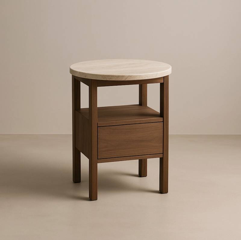 Strauss Home Nachttisch Premium Nachtkommode aus Echtholz mit Travertin Naturstein -, Handgemacht Strauss Home Nachttisch Premium Nachtkommode aus Echtholz mit Travertin Naturstein -, Handgemacht von Strauss Home
