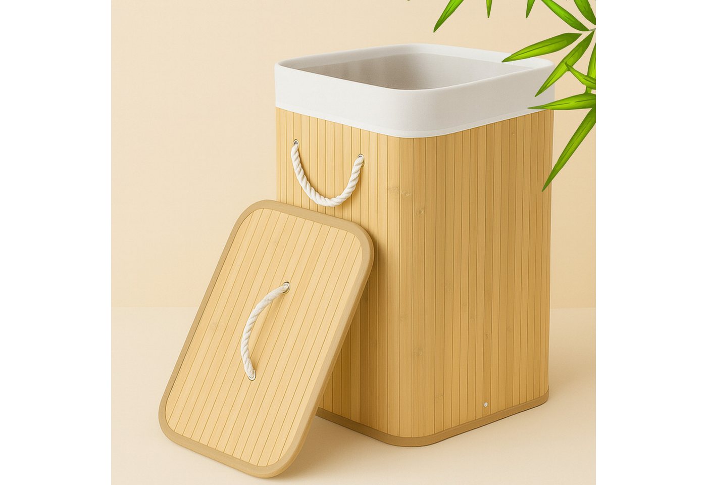 Strauss Home Wäschekorb Bambus Wäschekorb Natur 72L – faltbar mit Deckel & Wäschesack, Faltbar, mit einem Wäschesack von Strauss Home