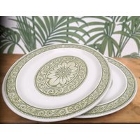 Paar Von Mcm Mitte Des Jahrhunderts Moderne, Ridgway Porzellan Servierplatten. Mosaikmuster in Grün. Paar Servierteller. Große Ovale Servierschalen von StrawberryfVintage
