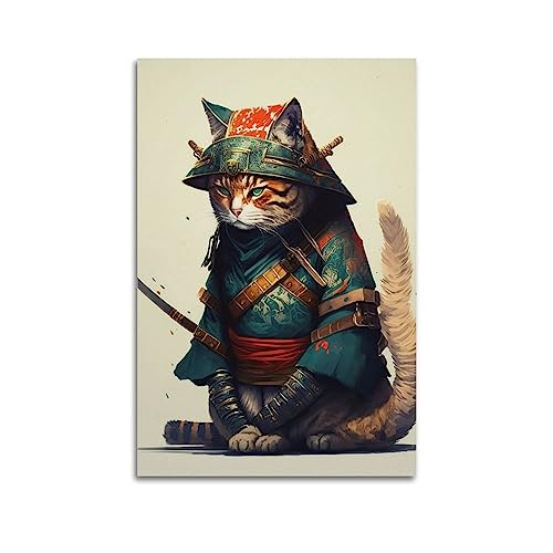 Samurai Katze Poster Dekorative Malerei Leinwand Wandposter und Kunstbild Druck Moderne Familie Schlafzimmer Dekor Poster 20 x 30 cm von Street Art