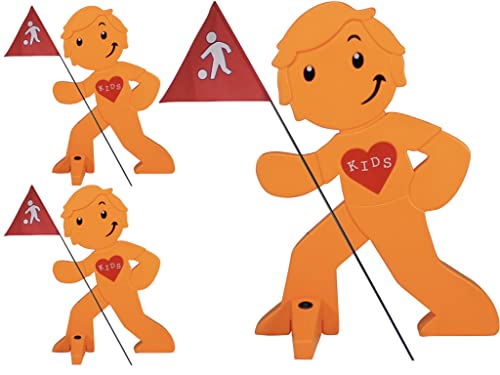 StreetBuddy - Warnfigur mit Fahne, reflektierender Warnaufsteller für Kindersicherheit - Achtung langsam Fahren - Vorsicht spielende Kinder - Autofahrer Warnung - Mehrfachset (Orange, 3er Pack) von StreetBuddy