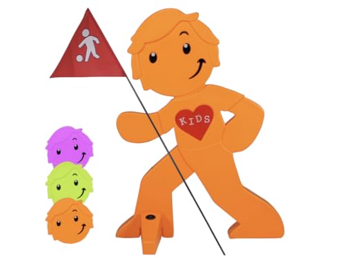 StreetBuddy - Warnfigur mit Fahne, reflektierender Warnaufsteller für Kindersicherheit - Achtung langsam fahren - Vorsicht spielende Kinder - Schild Autofahrer Warnung (Orange) von StreetBuddy