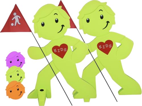 StreetBuddy - Warnfigur mit Fahne, reflektierender Warnaufsteller für Kindersicherheit - Achtung langsam Fahren - Vorsicht spielende Kinder - Schild Autofahrer Warnung - 2er Set (Grün) von StreetBuddy