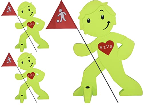 StreetBuddy - Warnfigur mit Fahne, reflektierender Warnaufsteller für Kindersicherheit - Achtung langsam Fahren - Vorsicht spielende Kinder - Schild Autofahrer Warnung - Mehrfachset (Grün, 3er Pack) von StreetBuddy