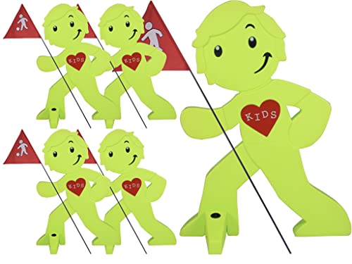 StreetBuddy - Warnfigur mit Fahne, reflektierender Warnaufsteller für Kindersicherheit - Achtung langsam Fahren - Vorsicht spielende Kinder - Schild Autofahrer Warnung - Set (Grün, 5er Pack) von StreetBuddy