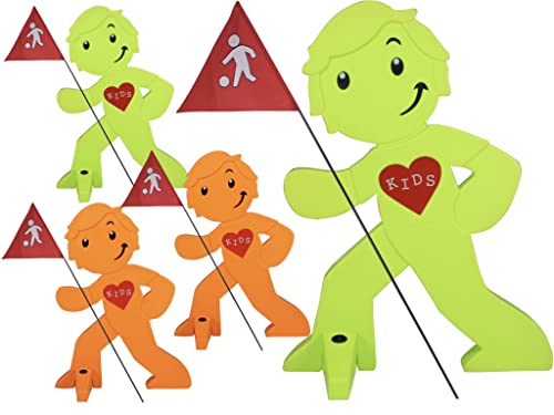 StreetBuddy - Warnfigur mit Fahne, reflektierender Warnaufsteller für Kindersicherheit - Achtung langsam Fahren - Vorsicht spielende Kinder - Schild Autofahrer Warnung - Set (Mehrfarbig, 4er Pack) von StreetBuddy