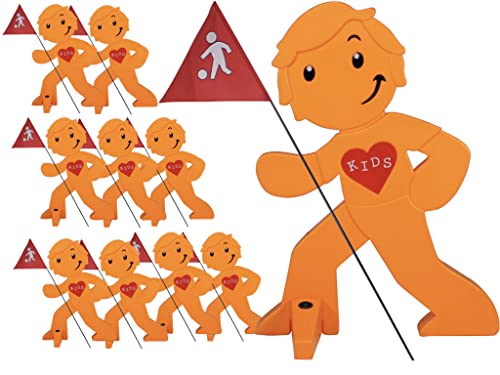 StreetBuddy - Warnfigur mit Fahne, reflektierender Warnaufsteller für Kindersicherheit - Achtung langsam Fahren - Vorsicht spielende Kinder - Schild Autofahrer Warnung - Set (Orange, 10er Pack) von StreetBuddy