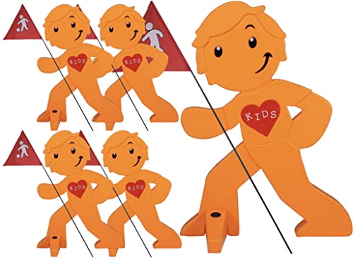 StreetBuddy - Warnfigur mit Fahne, reflektierender Warnaufsteller für Kindersicherheit - Achtung langsam Fahren - Vorsicht spielende Kinder - Schild Autofahrer Warnung - Set (Orange, 5er Pack) von StreetBuddy