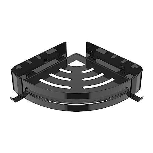 Duschregal Eckregal, Edelstahl Dreieck Duschkorb mit 2 Haken Bad Organizer Duschregal für Badezimmer Küche, Badezimmerzubehör - Bohrinstallation (Schwarz 1 Stück) von Strength Enemy