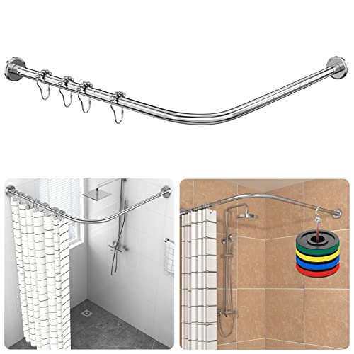 Duschvorhangstange Verstellbare L Form inkl. 24 Ringe Duschvorhangwinkelstangen Ohne Bohren Müssen&ohne Deckenhalterung Erweiterbar Duschstange Ecke Rostfrei Badewanne&Dusche (Silber, 70-100X70-100cm) von Strength Enemy