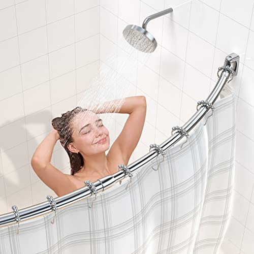 Duschvorhangstange Gebogene inkl. 24 Ringe - Stabile Winkelstange Duschvorhang ohne Deckenhalterung - Duschstange Ecke Rostfrei - 110-180cm -Ausziehbare Duschvorhangstange Badewanne & Dusche von Strength Enemy