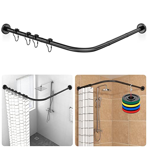 Duschvorhangstange L-Form Verstellbar, inkl. 18 Ringe, 70-100 cm × 110-170 cm, 304 Edelstahl Eckduschstange, Bohrbare Oder Ohne Bohren Montage, Geeignet Für Badezimmer & Badewanne, Schwarz von Strength Enemy