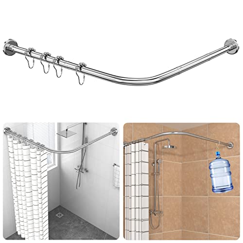 Duschvorhangstange L Form Verstellbare, inkl. 18 Ringe, 70-100 × 70-100 cm, 304 Edelstahl Eckduschstange, Bohr-Montage Erforderlich, für Badezimmer & Badewanne - Silber von Strength Enemy