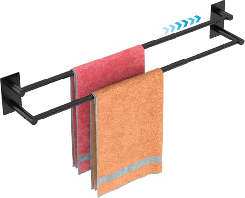 Handtuchstange Ohne Bohren Verstellbar 40-75cm Doppelt Handtuchhalter Selbstklebend Wandmontage 304 Edelstahl Handtuchhalter für Bad und Küche - Schwarz von Strength Enemy