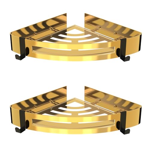 Strength Enemy Duschablage Dusche duschregale, Ohne Bohren,Duschregale mit 4 Haken, dusche eckregal, Rostfreier Edelstahl Duschregal für Badezimmer Kuche (Gold, 2 StüCk) von Strength Enemy