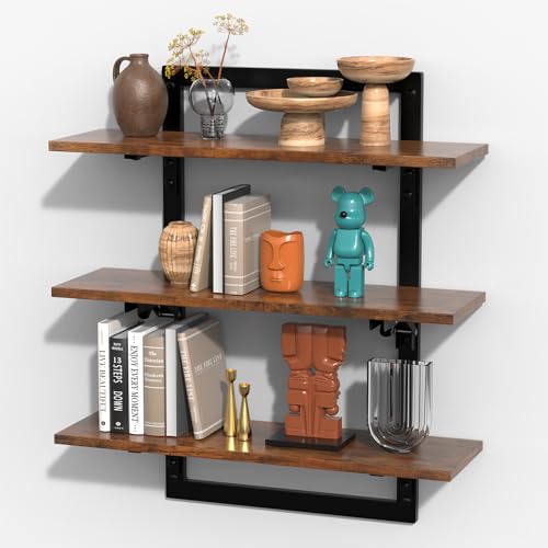 Strength Enemy Wandregal, 3 Stöckiges Schweberegal Holz Wandboard, Braun 67 x 60 x 19 cm Hängeregal Bücherregal für Badezimmer, Küche und Wohnzimmer von Strength Enemy