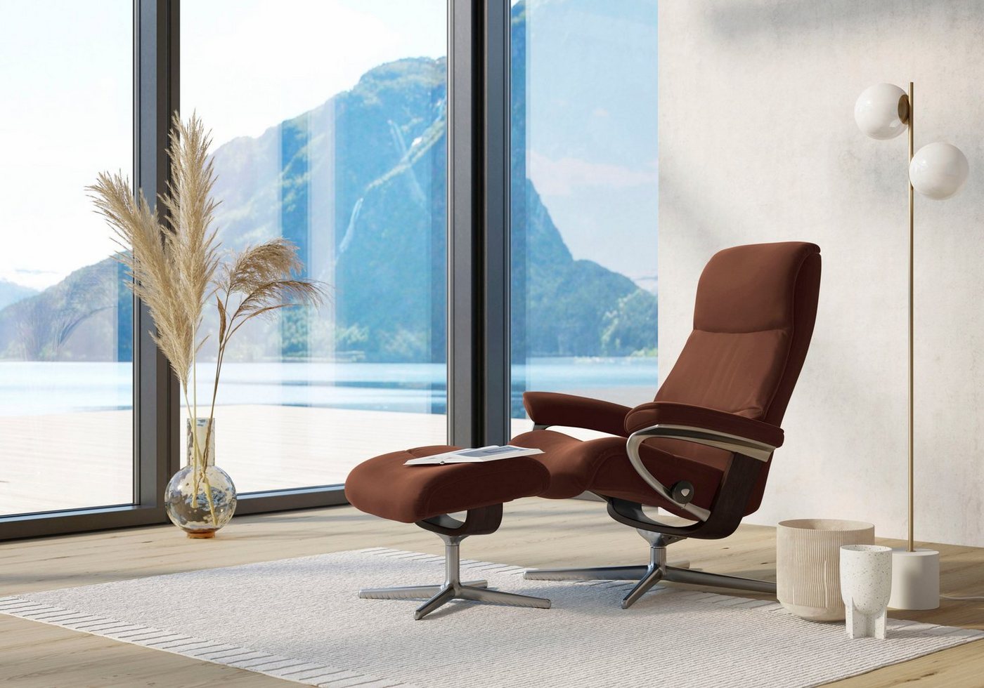 Stressless® Fußhocker View, mit Cross Base, Größe S, M & L, Holzakzent Braun von Stressless®