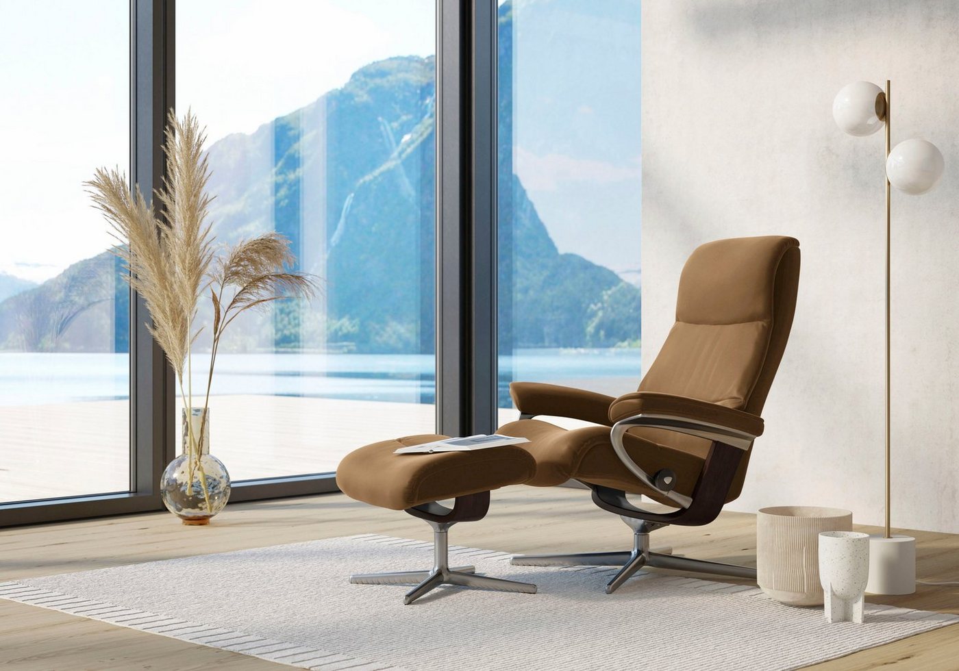 Stressless® Fußhocker View, mit Cross Base, Größe S, M & L, Holzakzent Braun von Stressless®