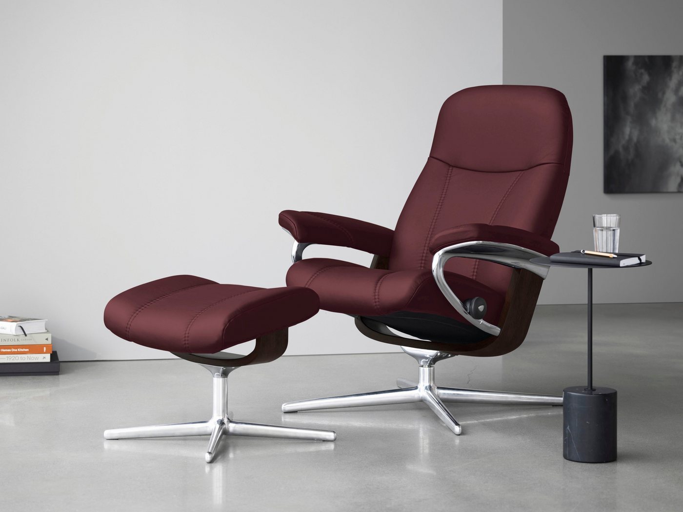 Stressless® Relaxsessel Consul (Set, Relaxsessel mit Hocker), mit Hocker, mit Cross Base, Größe S, M & L, Holzakzent Braun von Stressless®