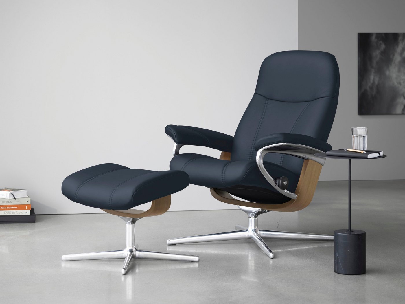 Stressless® Relaxsessel Consul (Set, Relaxsessel mit Hocker), mit Hocker, mit Cross Base, Größe S, M & L, Holzakzent Eiche von Stressless®