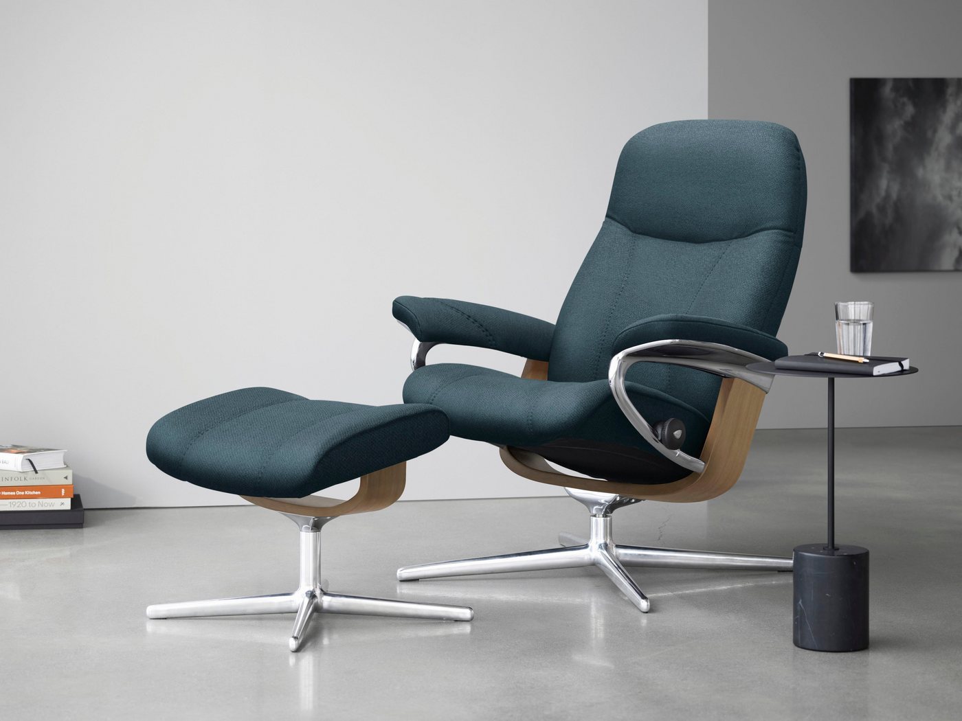 Stressless® Relaxsessel Consul (Set, Relaxsessel mit Hocker), mit Hocker, mit Cross Base, Größe S, M & L, Holzakzent Eiche von Stressless®