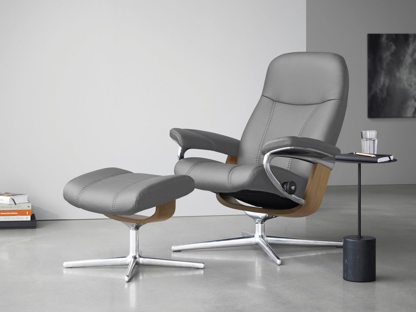 Stressless® Relaxsessel Consul (Set, Relaxsessel mit Hocker), mit Hocker, mit Cross Base, Größe S, M & L, Holzakzent Eiche von Stressless®