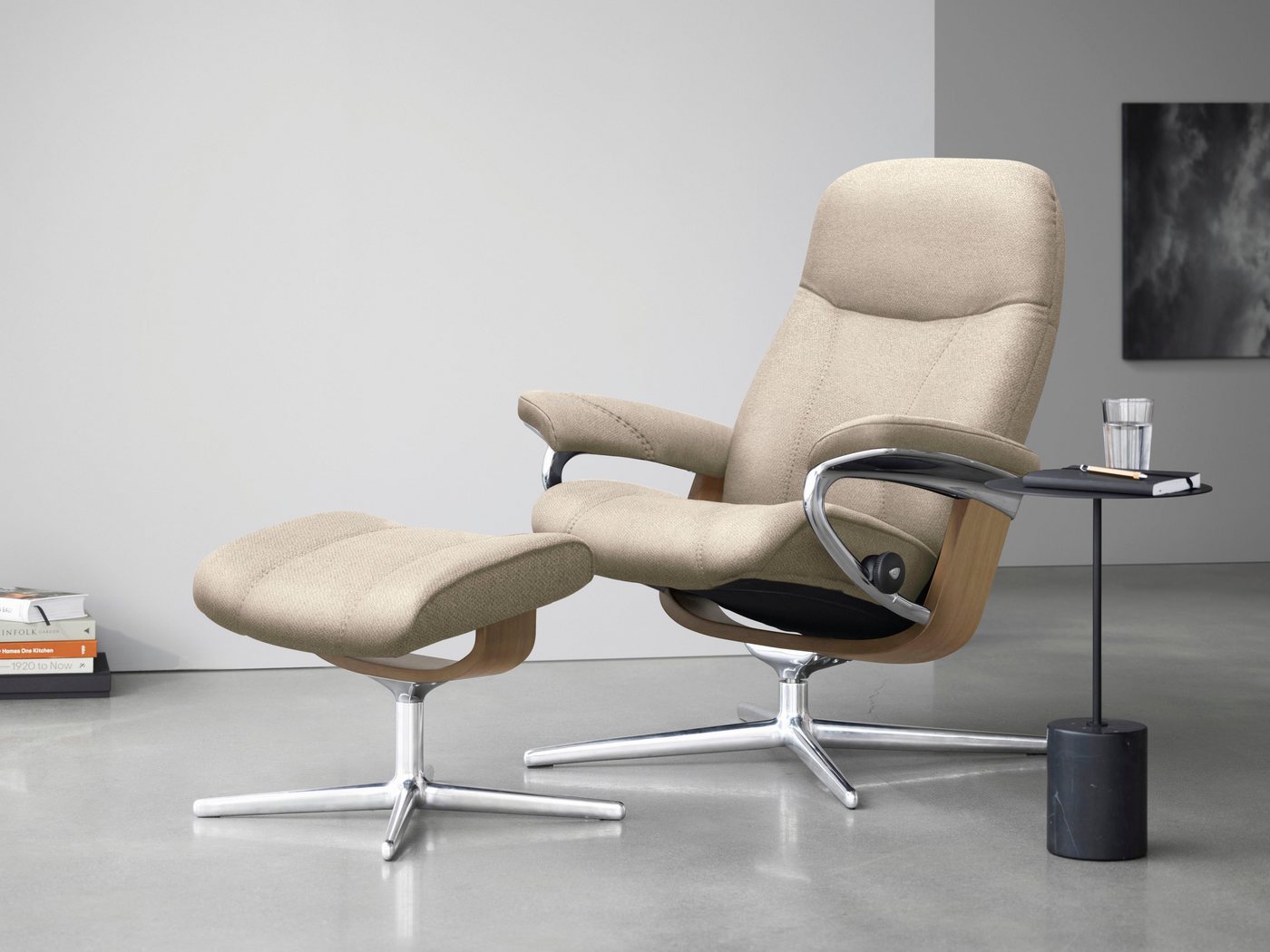 Stressless® Relaxsessel Consul (Set, Relaxsessel mit Hocker), mit Hocker, mit Cross Base, Größe S, M & L, Holzakzent Eiche von Stressless®