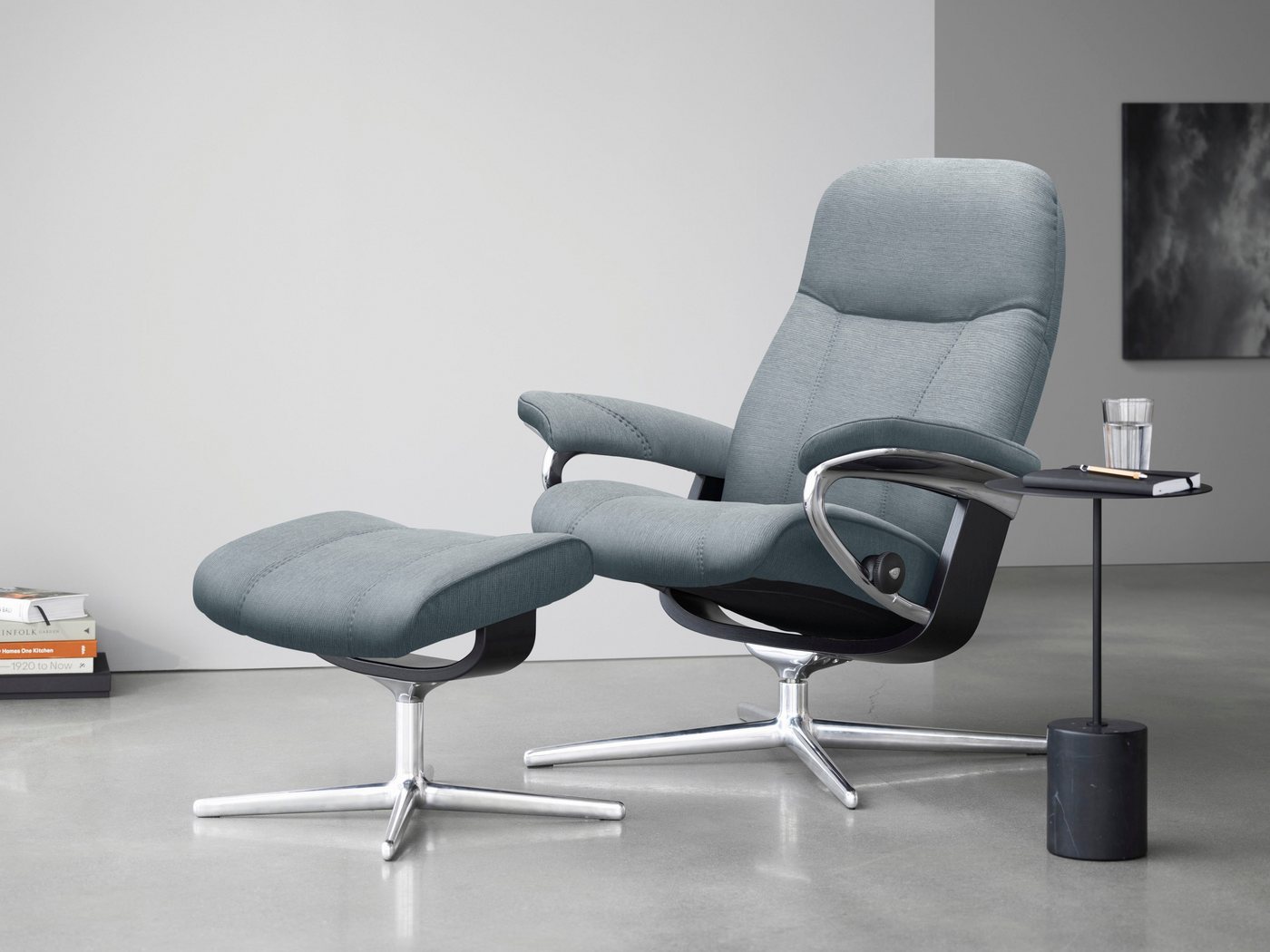 Stressless® Relaxsessel Consul (Set, Relaxsessel mit Hocker), mit Hocker, mit Cross Base, Größe S, M & L, Holzakzent Schwarz von Stressless®