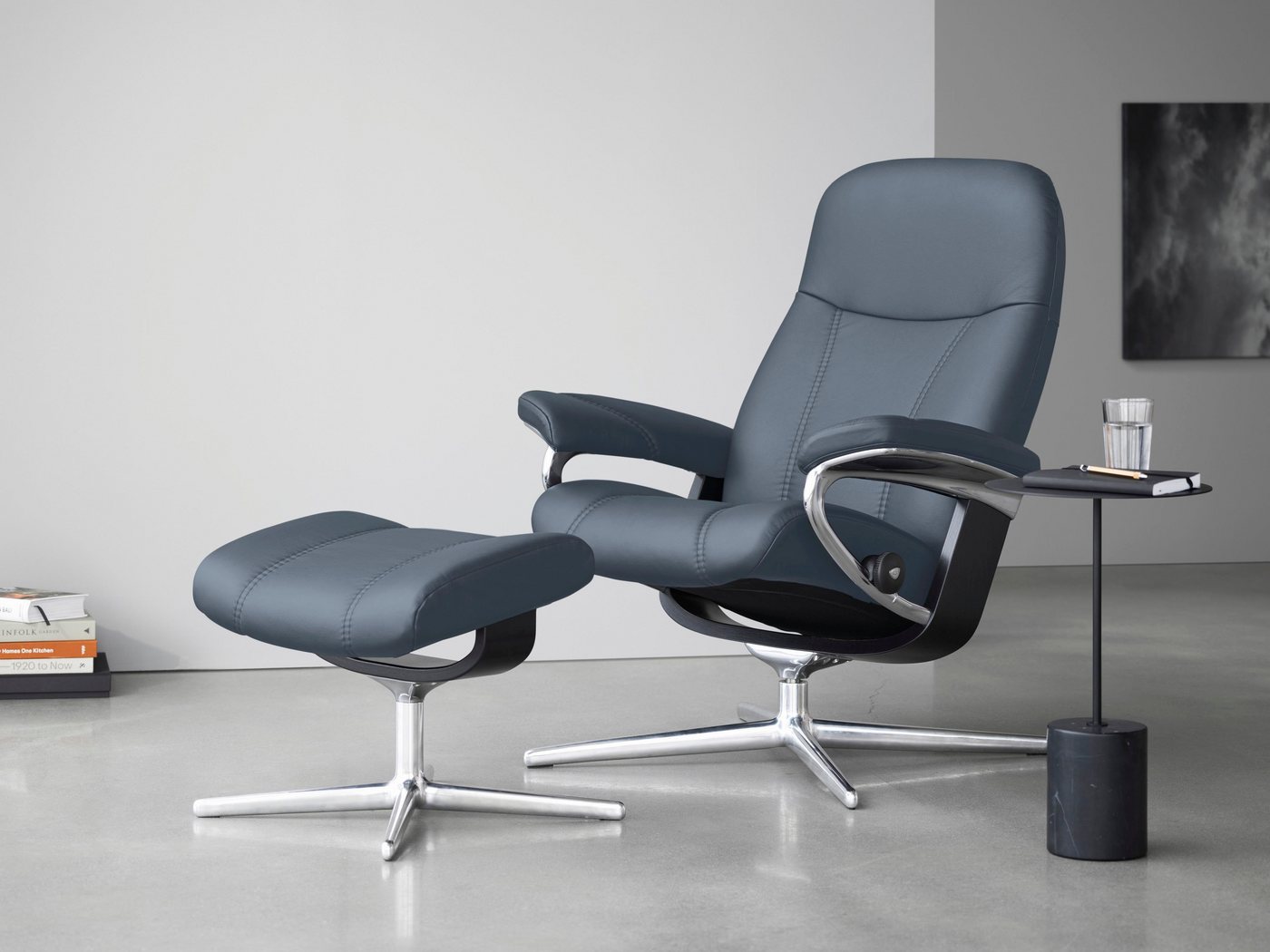 Stressless® Relaxsessel Consul (Set, Relaxsessel mit Hocker), mit Hocker, mit Cross Base, Größe S, M & L, Holzakzent Schwarz von Stressless®